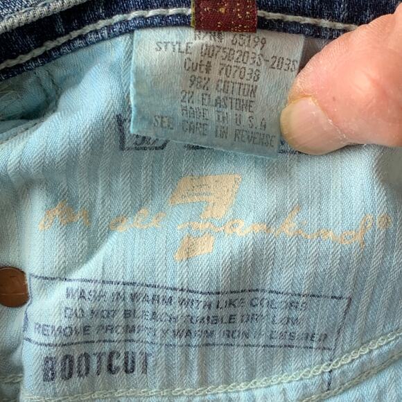 7 For All Mankind Dojo Jeans Womens Sz 27 Blue Flare Wide Leg Bootcut Dark Wash - Picture 9 of 9